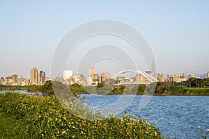 Taipei city downtown with river view at evening time