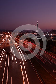 Taipei city night scene with cars motion lights