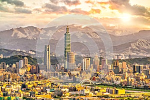 Taipei city skyline landscape at sunset time