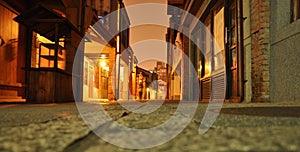 Taipei old city centre. Pedestrian street by night, floor perspective