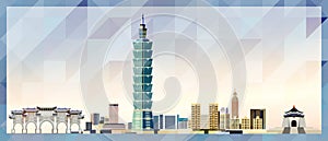 Taipei skyline vector colorful poster on beautiful triangular texture background