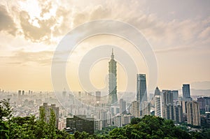 Downtown skyline of Taipei with Taipei 101, Center is a landmark skyscraper in Taipei, Taiwan. photo