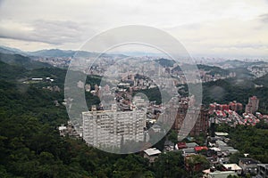 Taipei,Taiwan-October 12 ,2018:Aerial view of taiwan from cable car at taipei zoo in rainny day