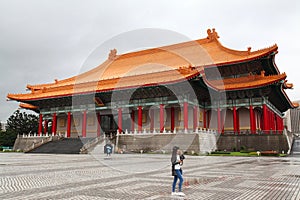 Taipei, Taiwan - October 12, 2018: The National Theater and National Concert Hall at Chiang Kai Shek memorial hall. In the rainy