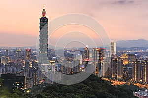 Taipei, Taiwan skyline at twilight