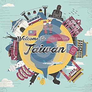 Taiwan attractions collection in flat design style