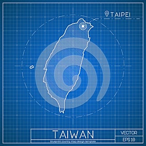 Taiwan blueprint map template with capital city.