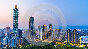 Taiwan city skyline at twilight , The beautiful sunset of Taipei, Aerial view Taiwan city skyline and skyscraper