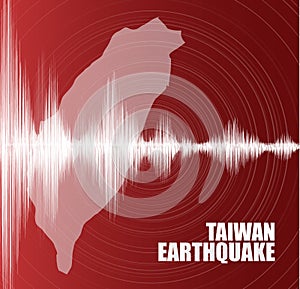 Taiwan Earthquake Wave with Circle Vibration on Red background,audio wave diagram concept,design for education,science and news.