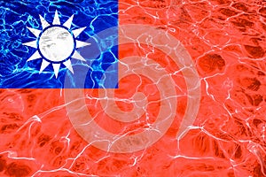 Taiwan flag with abstract neon light water effect