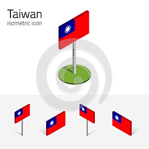 Taiwan flag, vector set of 3D isometric flat icons