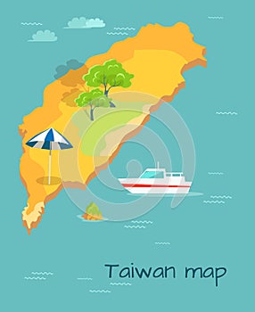 Taiwan Map Cartography. Chinese Island in Ocean