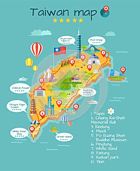 Taiwan Map with Sightseeing Taipei Chiang Kai-Shek