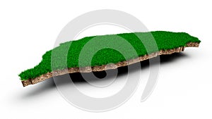 Taiwan Map soil land geology cross section with green grass and Rock ground texture 3d illustration