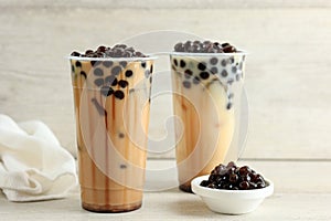 Taiwan Milk Tea with Boba Bubble Pearl on Plastic Disposable Cup