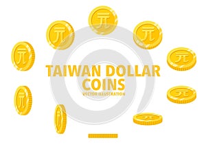 Taiwan New Dollar sign gold coin isolated on white background.