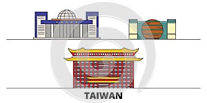 Taiwan, New Taipei City flat landmarks vector illustration. Taiwan, New Taipei City line city with famous travel sights