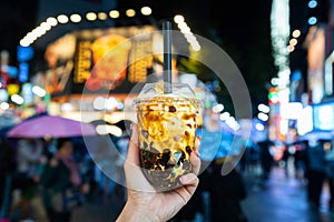 Taiwan pearl milk tea with bubble at ximending in Taipei, Taiwan.