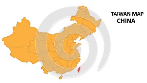 Taiwan province map highlighted on China map with detailed state and region outline