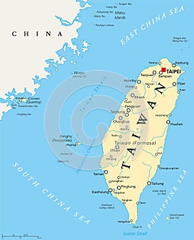 Taiwan, Republic of China, Political Map