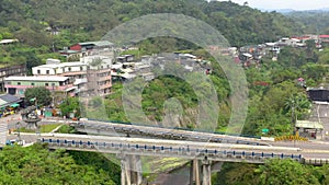 TAIWAN, RUEIFANG - MAY, 2023: Aerial drone of old town Rueifang, famous landmark tourist village on the mountain