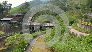 TAIWAN, RUEIFANG - MAY, 2023: Aerial drone of old town Rueifang, famous landmark tourist village on the mountain