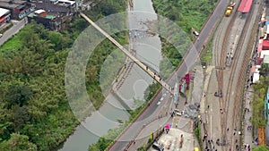 TAIWAN, RUEIFANG - MAY, 2023: Aerial drone of old town Rueifang, famous landmark tourist village on the mountain