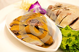 Taiwan`s traditional, civilian food, chicken and goose platter, smoked goose and white-cut chicken, very delicious and juicy,