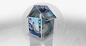 Taiwan Taiwanese Dollar 1000 TWD money banknotes paper house on the table 3d illustration photo