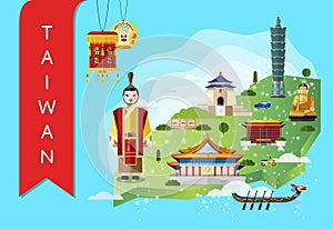 Taiwan travel concept with famous attractions