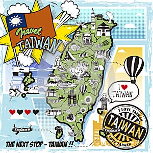 Taiwan travel map in comic style