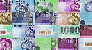 Taiwanese Dollar 1000 TWD banknotes abstract color mosaic pattern photo
