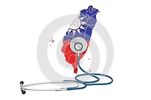 Taiwanese map with stethoscope, national health care concept, 3D rendering