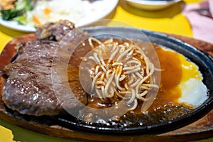 Taiwanese style beef steak and spaghetti