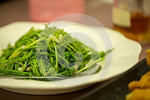 Taiwanese style, hot stir-fried restaurant, stir-fried green vegetables, crisp, water lotus vegetables