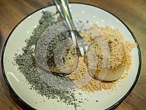 Taiwanese style mochi, sticky soft ball, with sesame and sugar