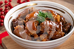 Taiwanese traditional food pork knuckle in a bowl for Chinese Lunar New Year meal