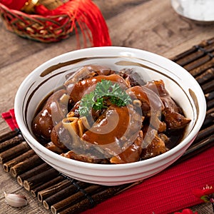 Taiwanese traditional food pork knuckle in a bowl for Chinese Lunar New Year meal