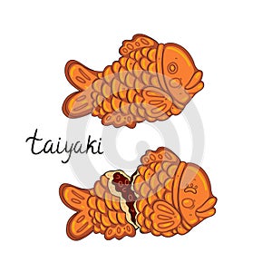 Taiyaki fish set isolate on white background. Vector graphics