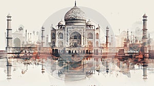 Taj Mahal in Agra, Uttar Pradesh, India. contemporary style minimalist artwork collage illustration