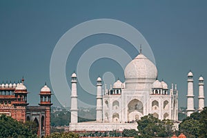 Taj Mahal in Agra, Uttar Pradesh, India. Seven world wonders. Fabulous Taj mahal travel concept. indian islamic heritage