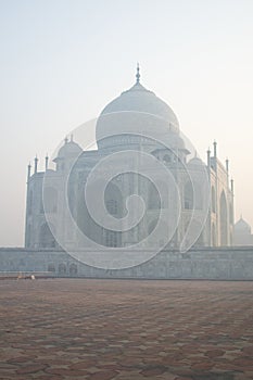 Taj Mahal in early morning mist