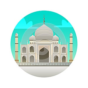 Taj Mahal flat icon. Landmark of India, Agra historical sights.