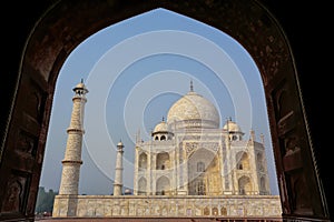 Taj Mahal framed with the arch of jawab, Agra, Uttar Pradesh, India