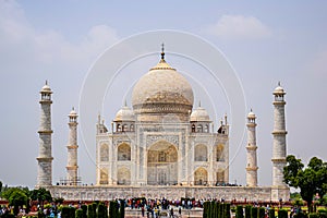 Taj Mahal full view during day time in Agra India, The Taj among 7 Wonders of the World view