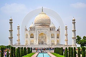 Taj Mahal full view during day time in Agra India, The Taj among 7 Wonders of the World view