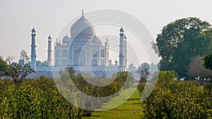 The Taj Mahal from the garden, Agra, India.