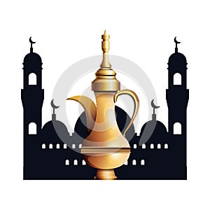 Taj mahal india antique monument building with golden teapot