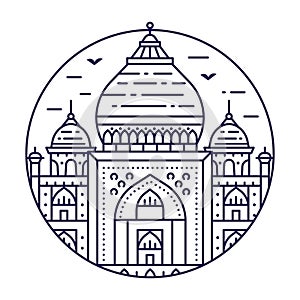 Taj Mahal India Circle Icon in Line Art Style