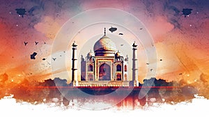 Taj Mahal India illustration - made with Generative AI tools